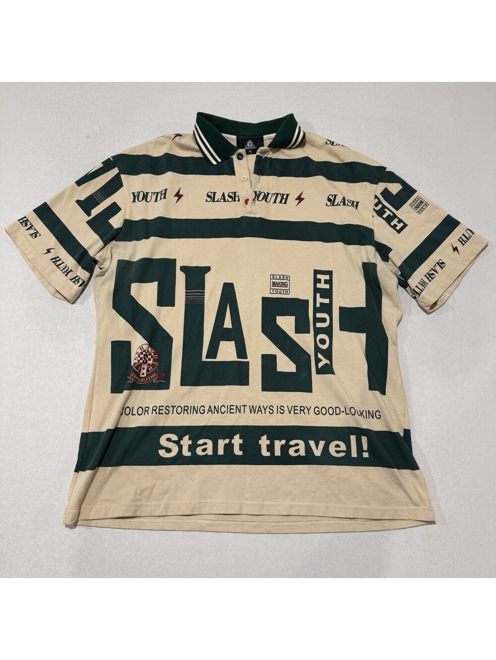 Supermade "Slash Youth" Graphic Striped Polo Shirt - Size XL Men’s